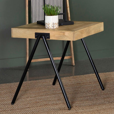 Avery Square End Table with Metal Legs Natural and Black - 724317 - Luna Furniture