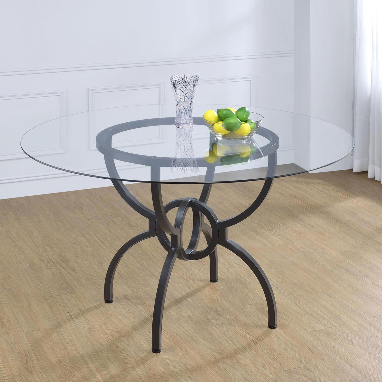Aviano Clear and Gunmetal 48" Round Glass Top Dining Table from Coaster - Luna Furniture