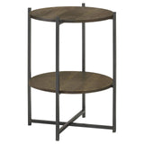 Axel Natural and Gunmetal Round Accent Table with Open Shelf from Coaster - Luna Furniture