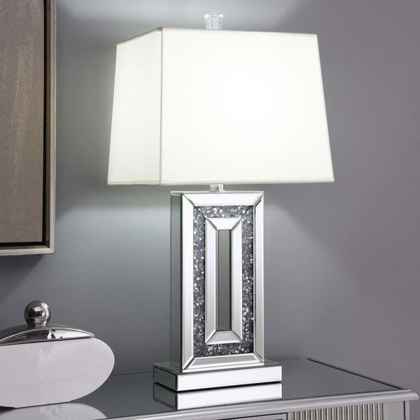Ayelet Table Lamp with Square Shade White and Mirror - 923288 - Luna Furniture