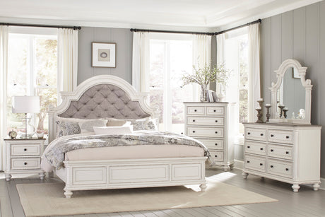 Baylesford Antique White Queen Upholstered Panel Bed - Luna Furniture