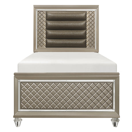 Loudon Champagne Metallic Glam Faux Leather Upholstered Twin Bed from Homelegance - Luna Furniture