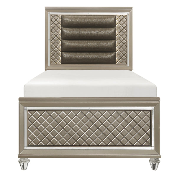 Loudon Champagne Metallic Glam Faux Leather Upholstered Twin Bed