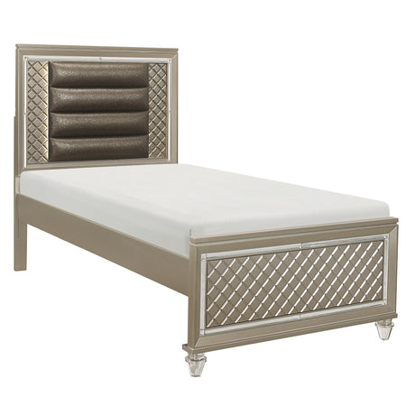 Loudon Champagne Metallic Glam Faux Leather Upholstered Twin Bed from Homelegance - Luna Furniture