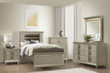 Loudon Champagne bedroom set with twin bed, dresser, mirror and nightstand, glam metallic finish