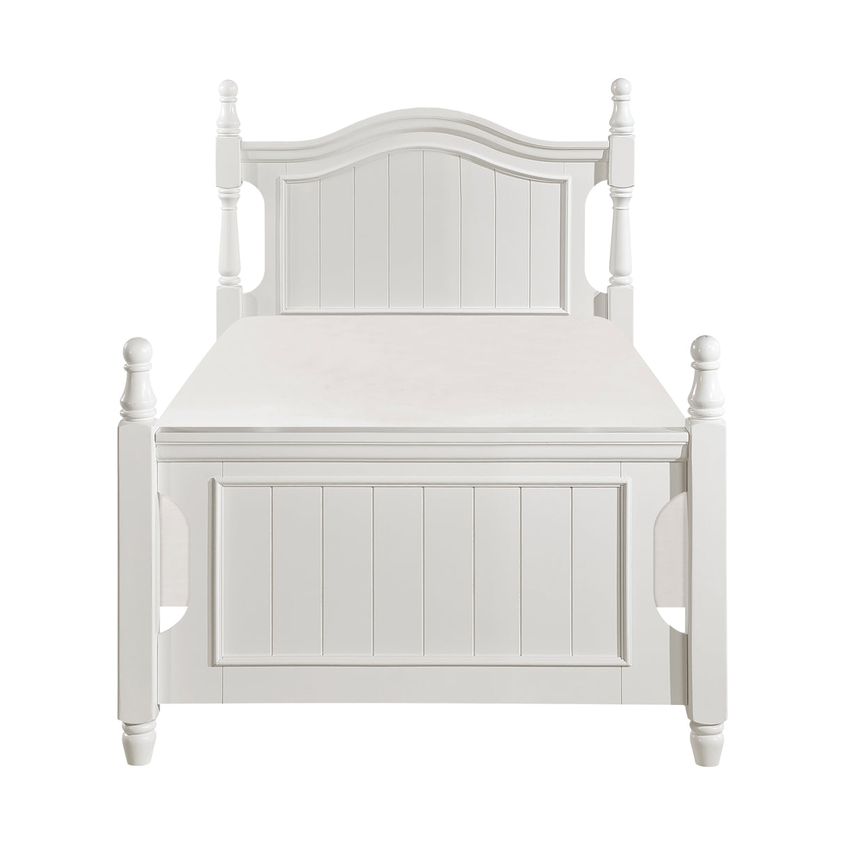 Clementine White Twin Platform Bed, paneled footboard and curved headboard, front view