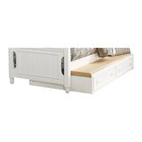 Clementine White Twin Platform Bed, trundle and drawer-front base, close side view