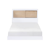 B2012BCT-1* (3) Twin Bookcase Bed, front view, white frame and natural sliding doors