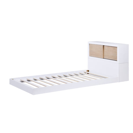 Asker White/Natural Modern Pine Veneer Twin Bed with Bookcase Headboard from Homelegance - Luna Furniture