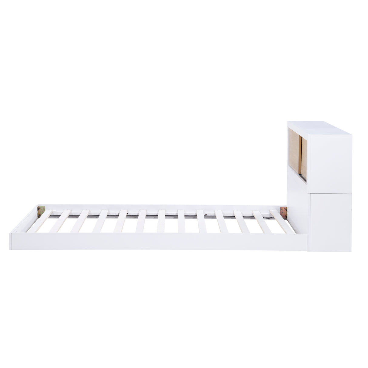 B2012BCT-1* (3) Twin Bookcase Bed, front view with slat base, white and natural finish