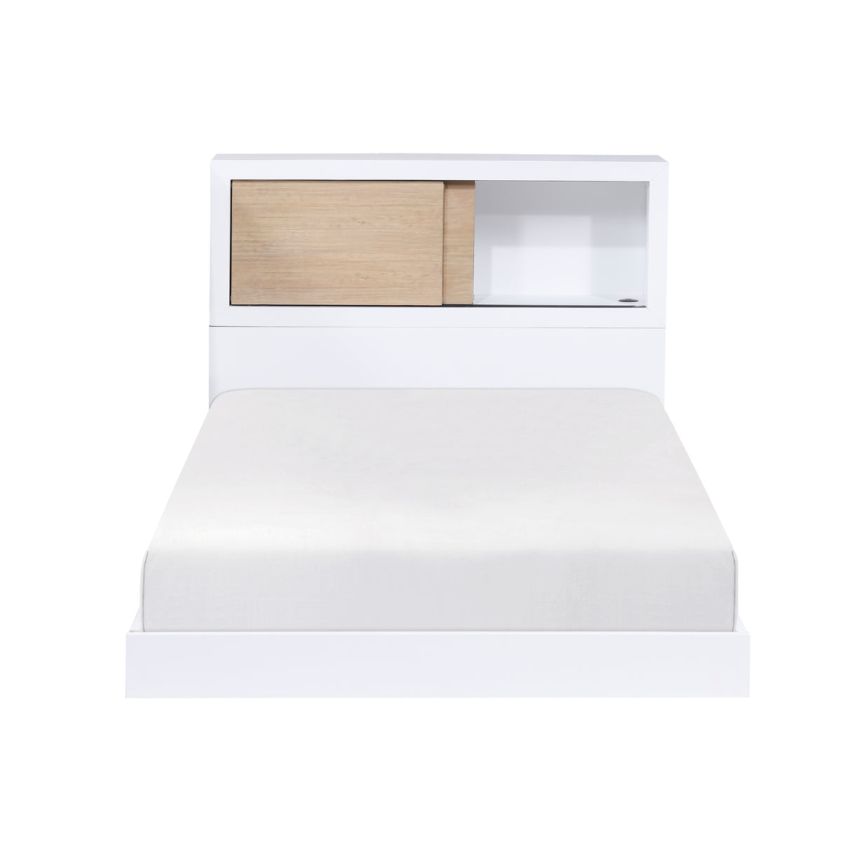 B2012BCT-1* (3) Twin Bookcase Bed, side profile with slatted base, white and natural finish