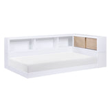 B2012BCT-1BC* Twin Bookcase Corner Bed, white frame with natural sliding doors, three-quarter view