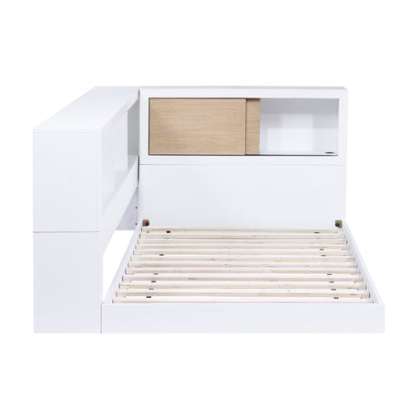 Asker White/Natural Mid-Century Pine Veneer Corner Twin Bed with Bookcase Storage from Homelegance - Luna Furniture