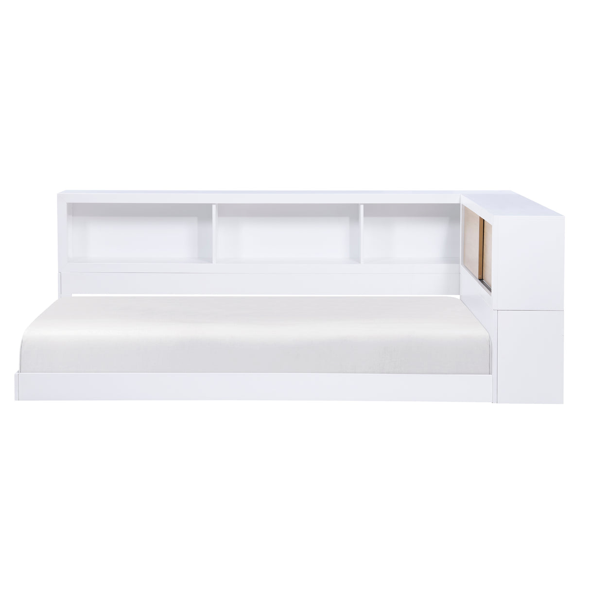 B2012BCT-1BC* Twin Bookcase Corner Bed, open shelving headboard, side view
