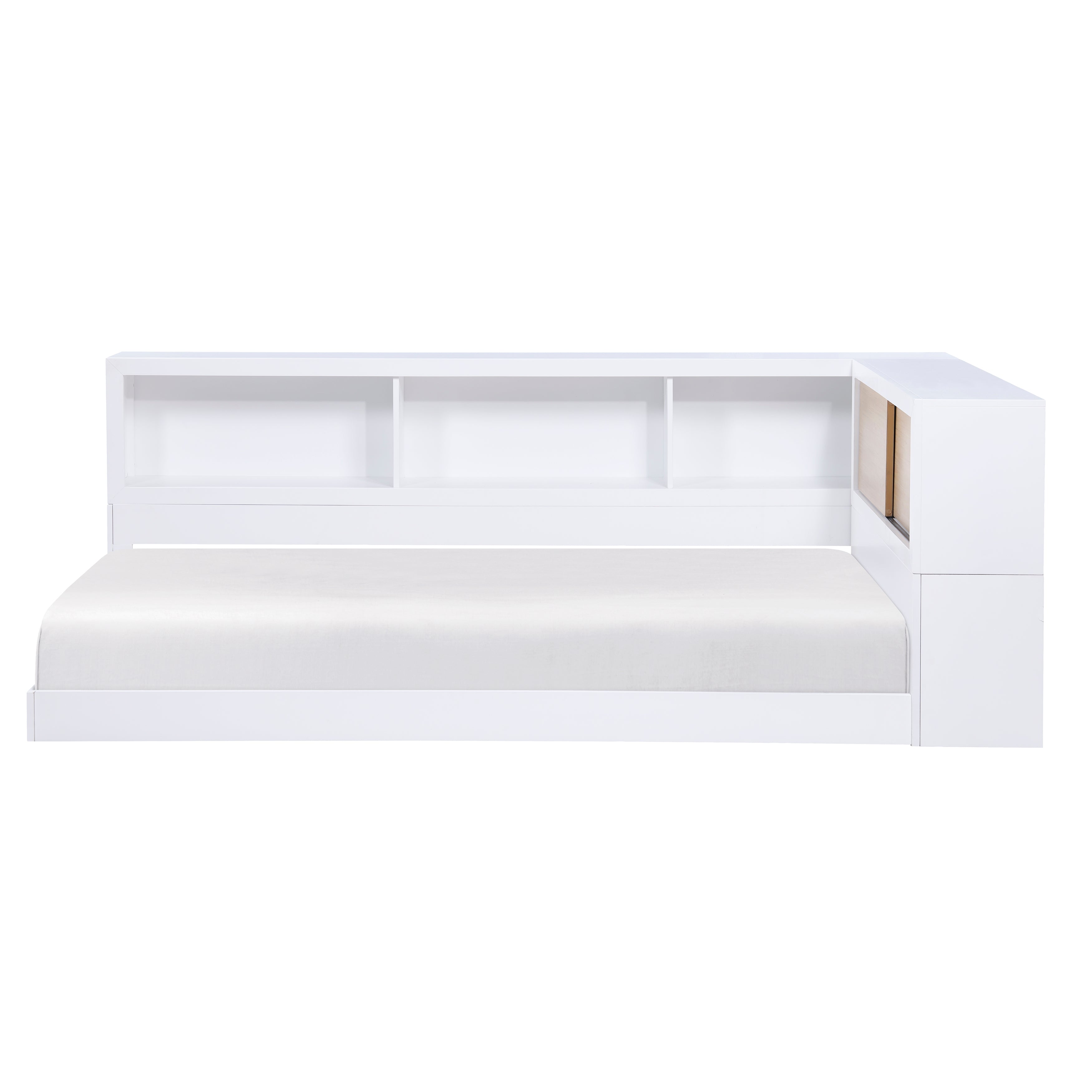 B2012BCT-1BC* Twin Bookcase Corner Bed, open shelving headboard, side view