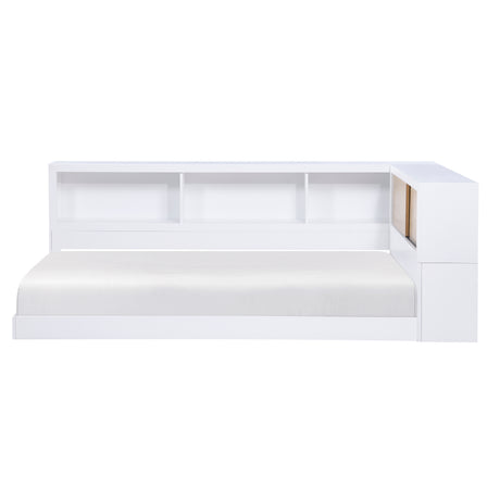 Asker White/Natural Mid-Century Pine Veneer Corner Twin Bed with Bookcase Storage from Homelegance - Luna Furniture