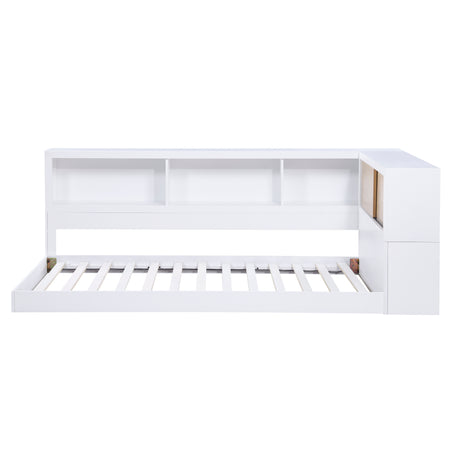Asker White/Natural Mid-Century Pine Veneer Corner Twin Bed with Bookcase Storage from Homelegance - Luna Furniture