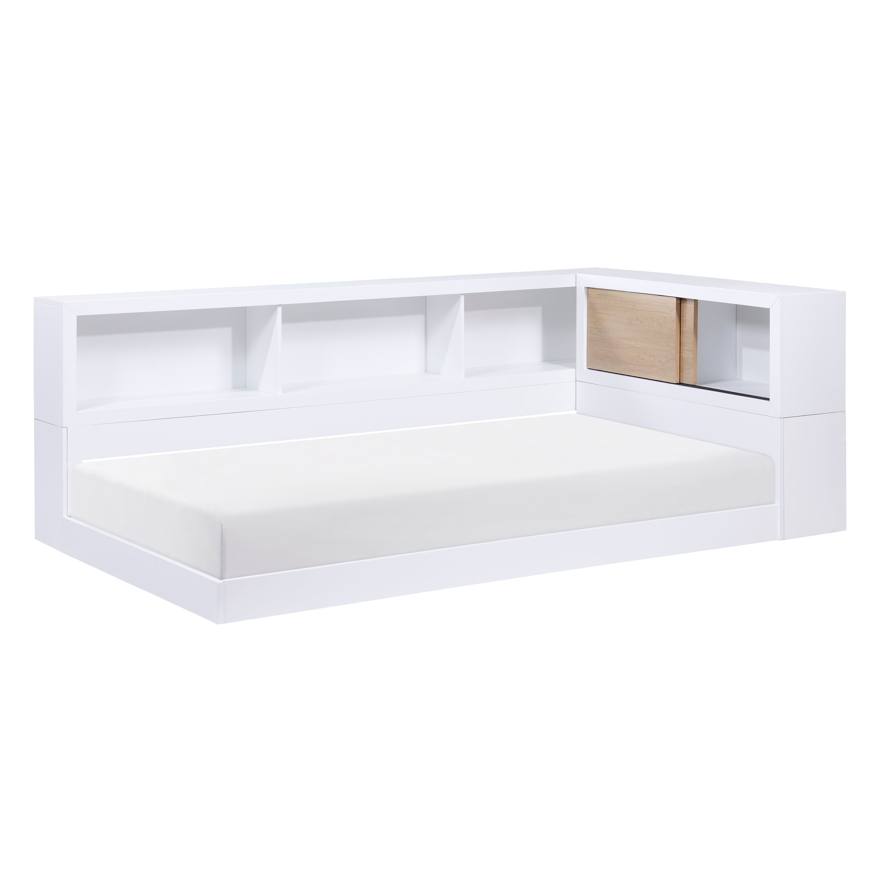 B2012BCT-1BC* Twin Bookcase Corner Bed, open side bookcase and closed headboard doors