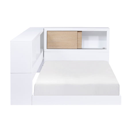 Asker White/Natural Mid-Century Pine Veneer Corner Twin Bed with Bookcase Storage from Homelegance - Luna Furniture