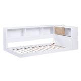 B2012BCT-1BC* Twin Bookcase Corner Bed, open slat support and side bookcase view