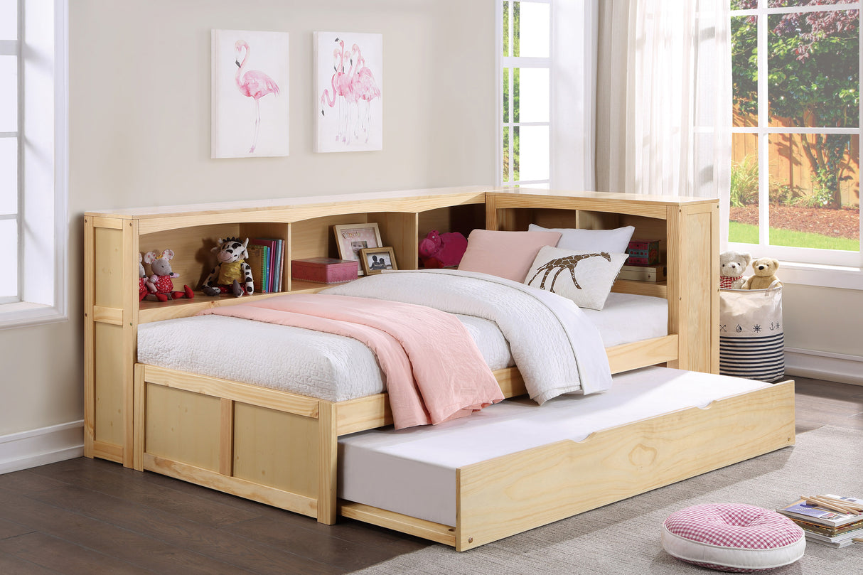 Bartly Pine Twin Bookcase Corner Bed with Twin Trundle from Homelegance - Luna Furniture