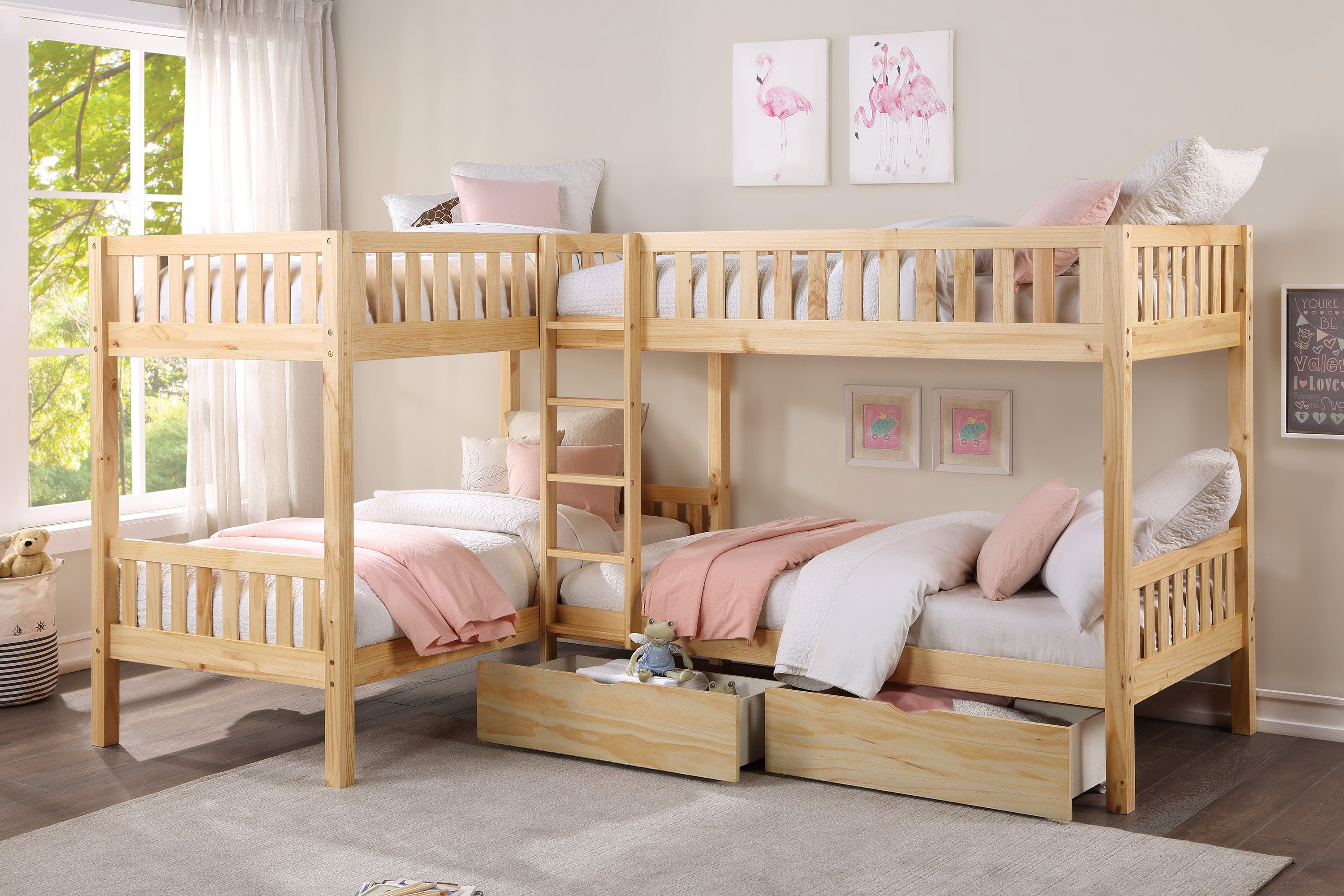Bartly Pine Corner Bunk Bed with Storage Boxes from Homelegance - Luna Furniture