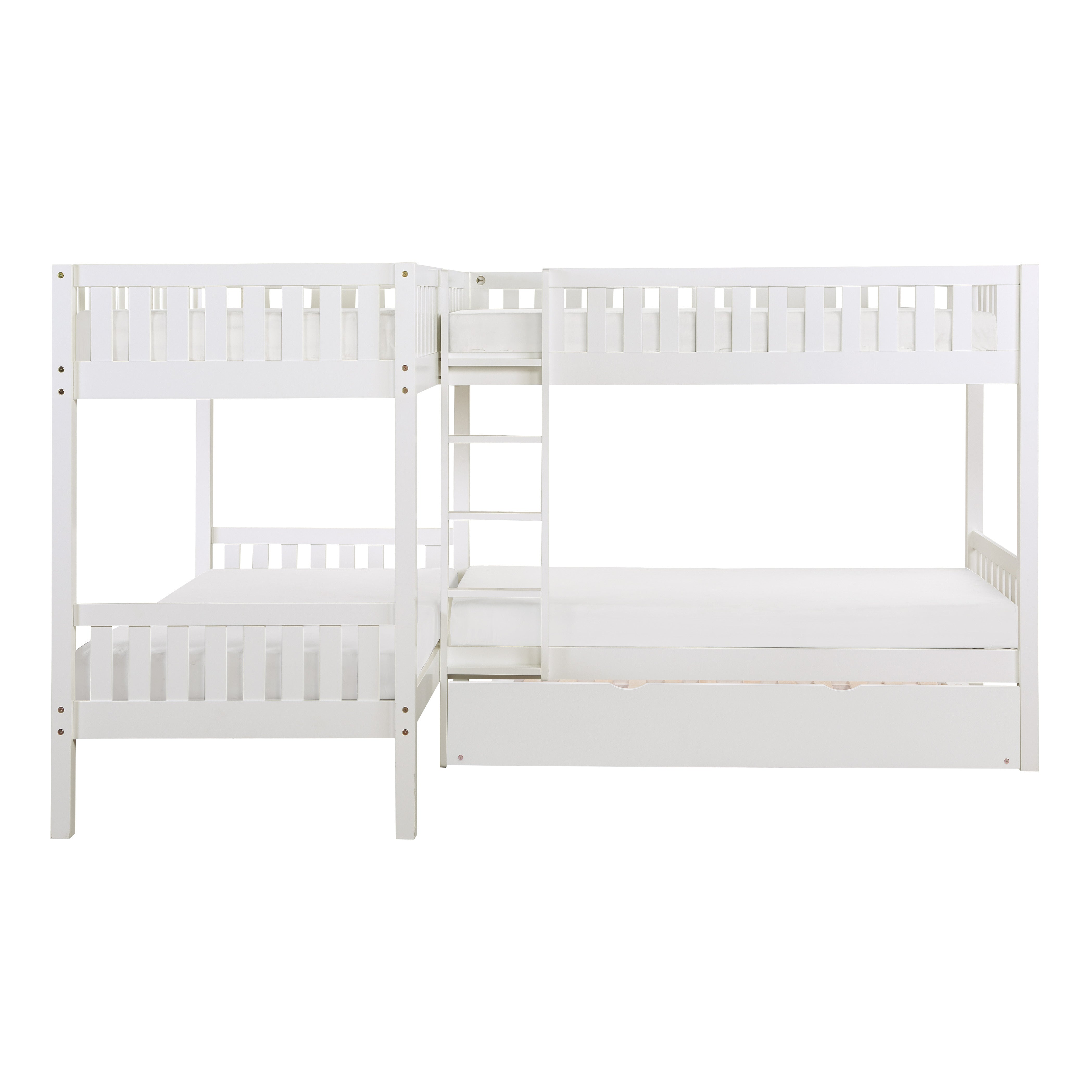 Galen White Corner Bunk Bed with Twin Trundle from Homelegance - Luna Furniture