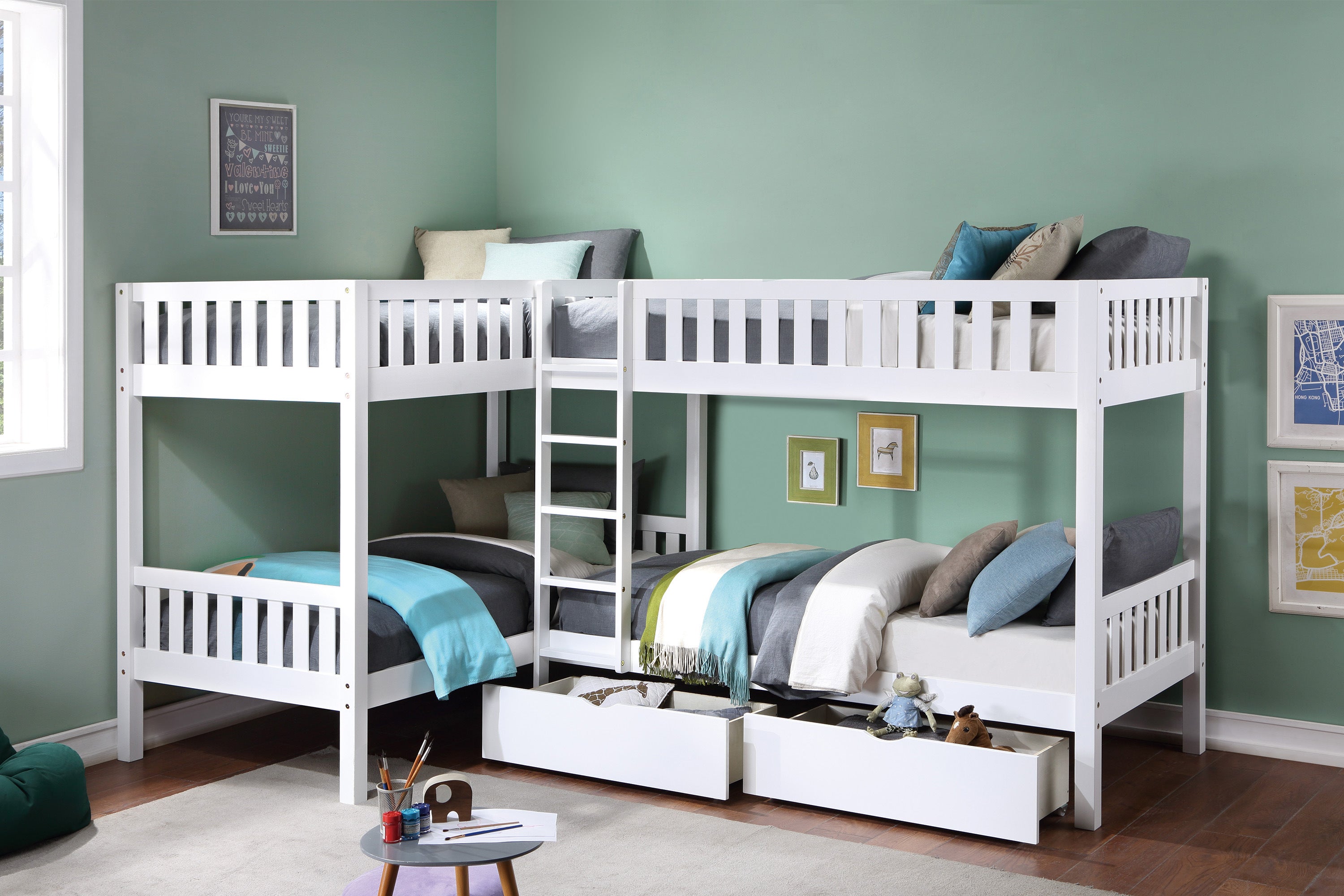 Galen White Corner Bunk Bed with Storage Boxes from Homelegance - Luna Furniture