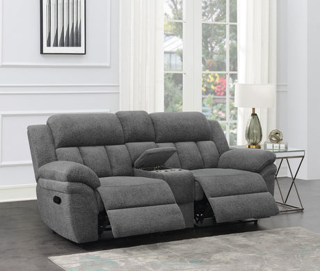 Bahrain Charcoal Motion Loveseat with Console from Coaster - Luna Furniture