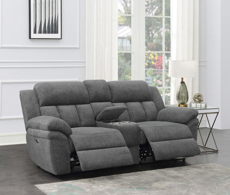 Bahrain Upholstered Power Loveseat with Console Charcoal - 609542P - Luna Furniture