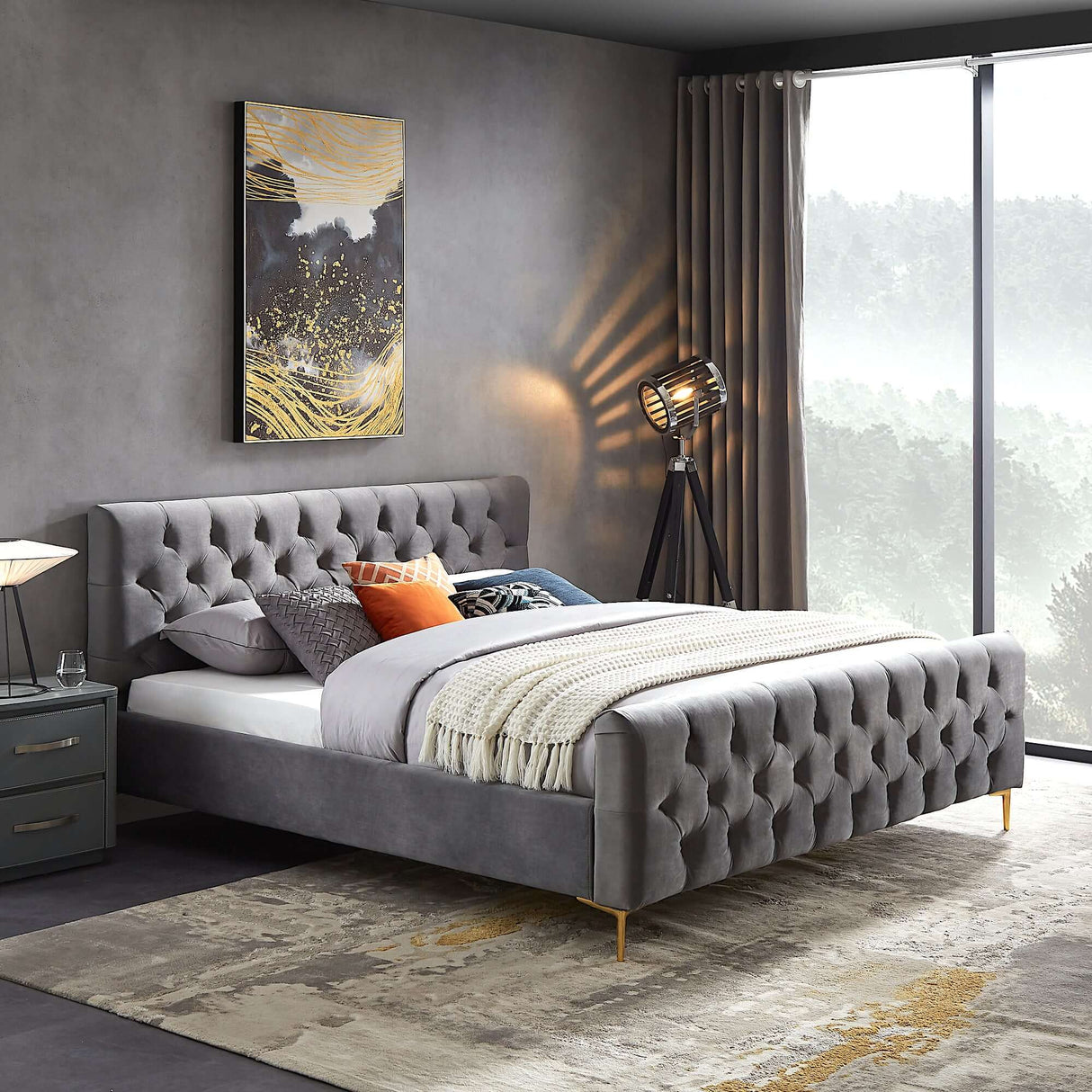 Bailey Velvet Upholstered Platform Bed King / Cognac from Ashcroft Furniture - Luna Furniture