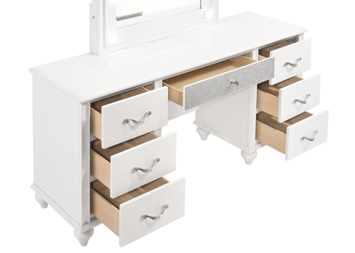 Barzini 7-drawer Vanity Desk with Lighted Mirror White - 205897 - Luna Furniture