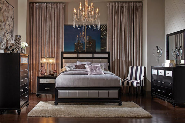 Barzini Bedroom Set with Upholstered Headboard Black - 200891KW-S4 - Luna Furniture