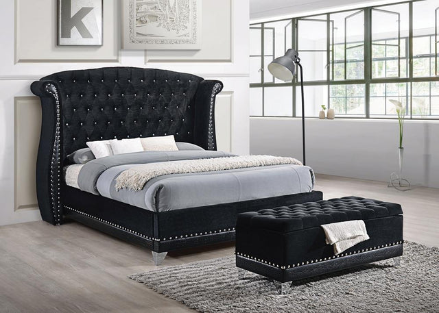 Barzini California King Tufted Upholstered Bed Black - 300643KW - Luna Furniture