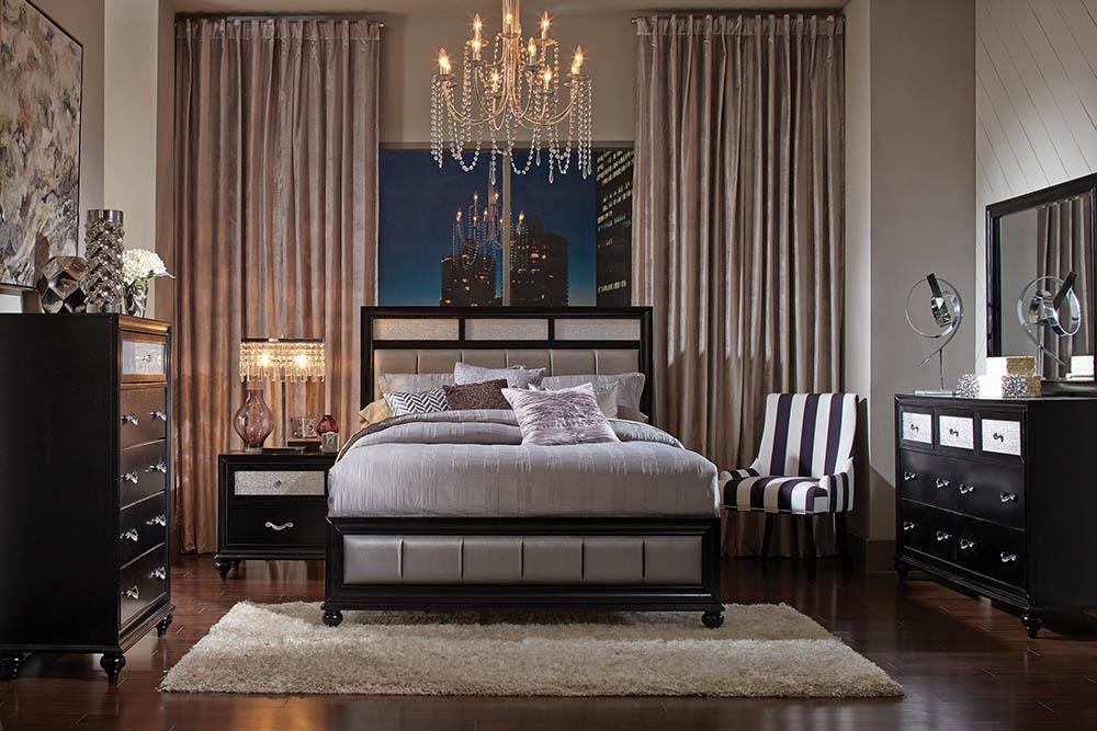 Barzini California King Upholstered Bed Black and Grey - 200891KW - Luna Furniture