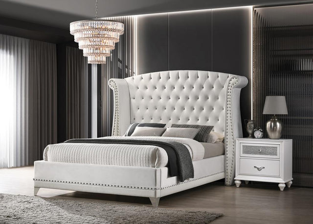 Barzini California King Wingback Tufted Bed White - 300843KW - Luna Furniture