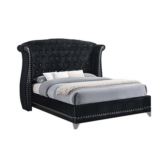 Barzini Eastern King Tufted Upholstered Bed Black - 300643KE - Luna Furniture