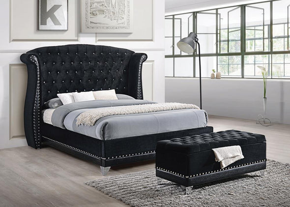 Barzini Eastern King Tufted Upholstered Bed Black - 300643KE - Luna Furniture