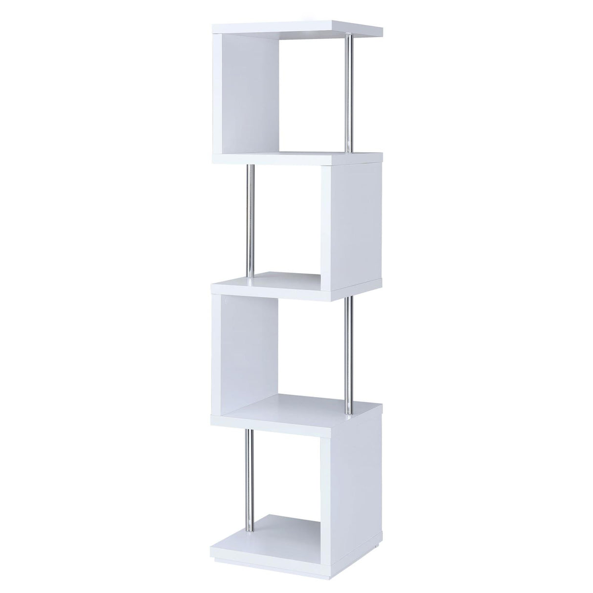 Baxter White and Chrome 4-Shelf Bookcase from Coaster - Luna Furniture