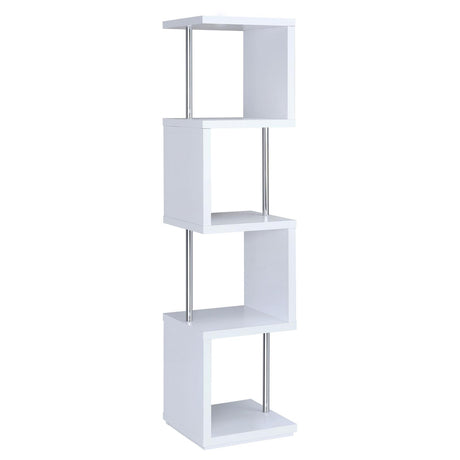 Baxter White and Chrome 4-Shelf Bookcase from Coaster - Luna Furniture