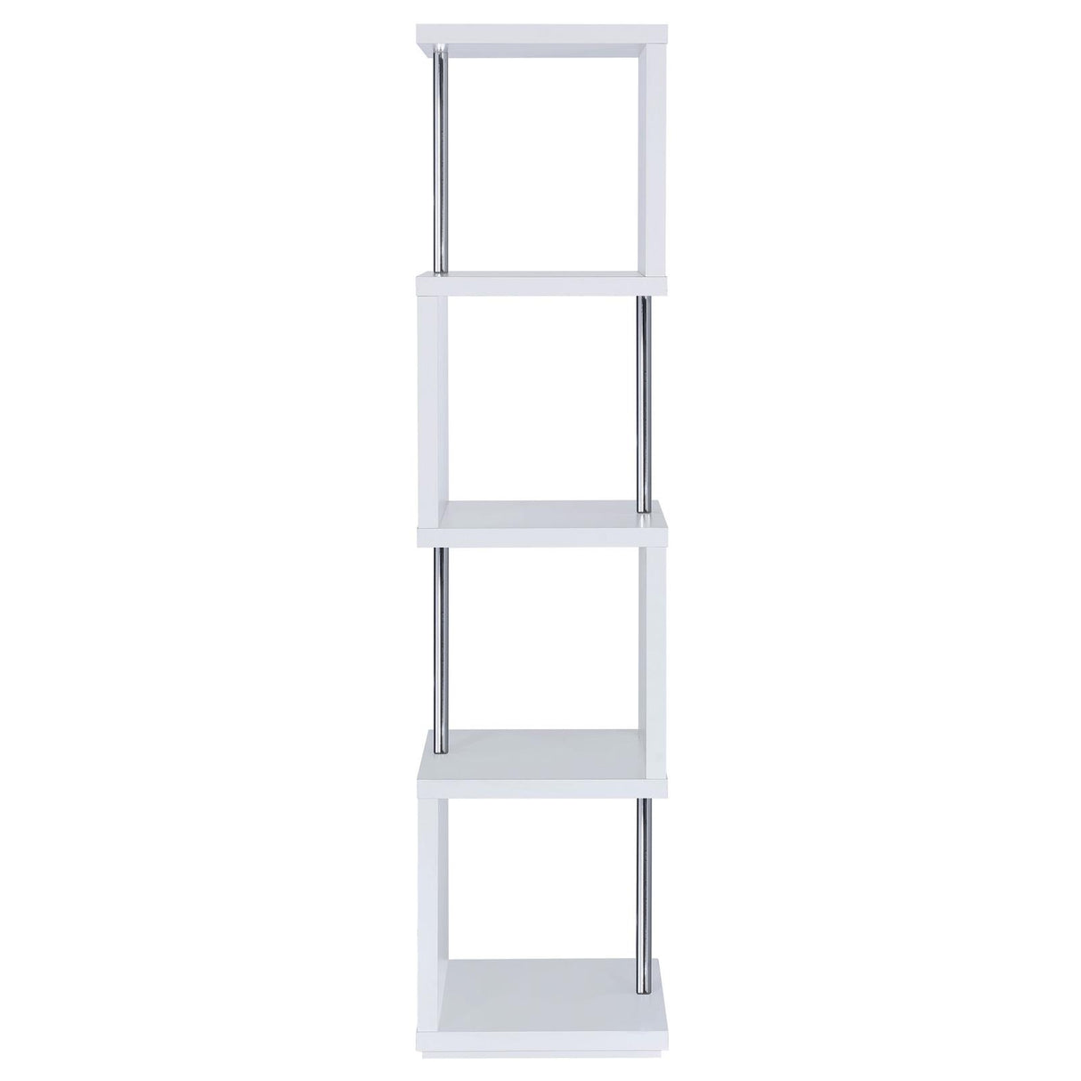 Baxter White and Chrome 4-Shelf Bookcase from Coaster - Luna Furniture