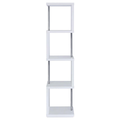 Baxter White and Chrome 4-Shelf Bookcase from Coaster - Luna Furniture