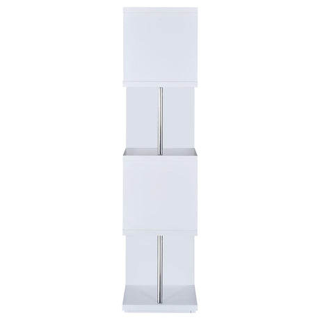 Baxter White and Chrome 4-Shelf Bookcase from Coaster - Luna Furniture