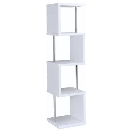 Baxter White and Chrome 4-Shelf Bookcase from Coaster - Luna Furniture