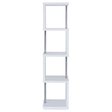 Baxter White and Chrome 4-Shelf Bookcase from Coaster - Luna Furniture