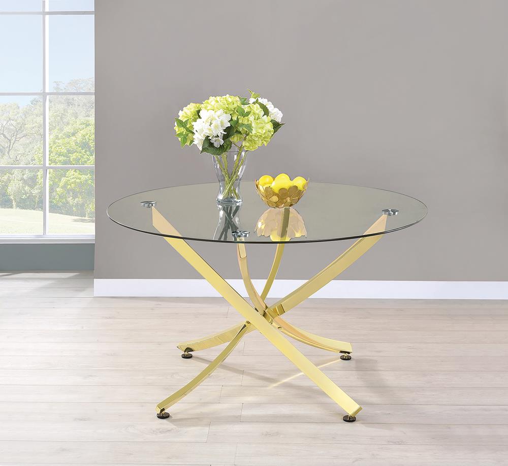 Beckham Brass and Clear Round Dining Table from Coaster - Luna Furniture
