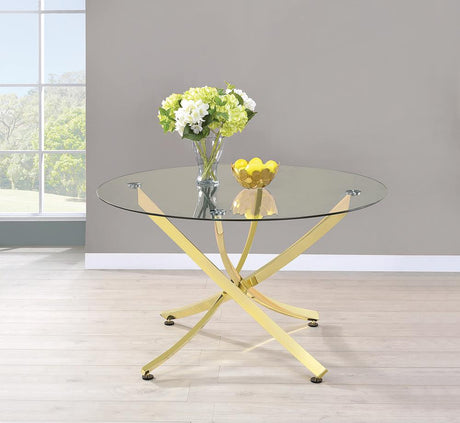 Beckham Brass and Clear Round Dining Table from Coaster - Luna Furniture