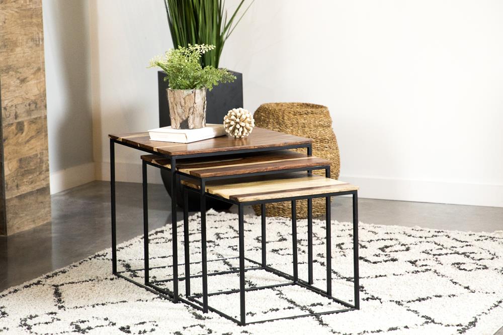 Belcourt Natural and Black 3-Piece Square Nesting Tables from Coaster - Luna Furniture