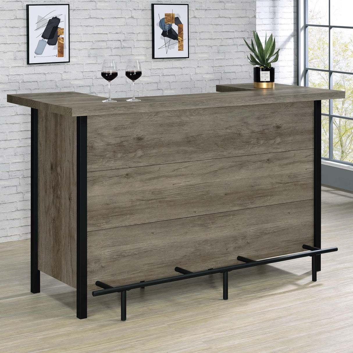 Bellemore Gray Driftwood and Black Bar Unit with Footrest from Coaster - Luna Furniture
