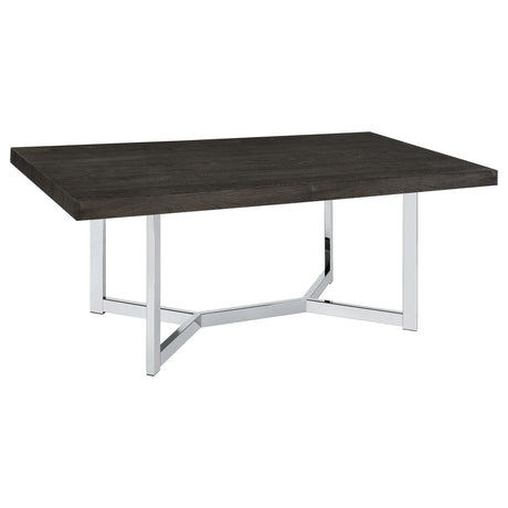 Benson Rectangular Trestle Base Dining Table Dark Oak and Chrome - 107121 - Luna Furniture